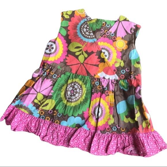 Red Beans Girls Top Sz 4T Floral Faux Wrap Brown Pink Green Blue Yellow Flowers - Picture 1 of 5